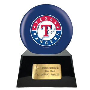 Baseball Cremation Urn with Optional Texas Rangers Ball Decor and Custom Metal Plaque