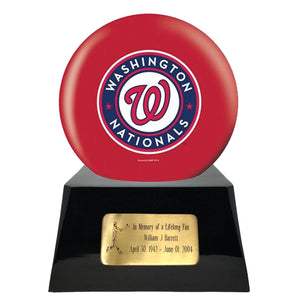 Baseball Cremation Urn with Optional Washington Nationals Ball Decor and Custom Metal Plaque