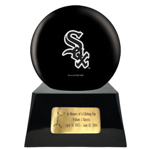Baseball Cremation Urn with Optional Chicago White Sox Ball Decor and Custom Metal Plaque