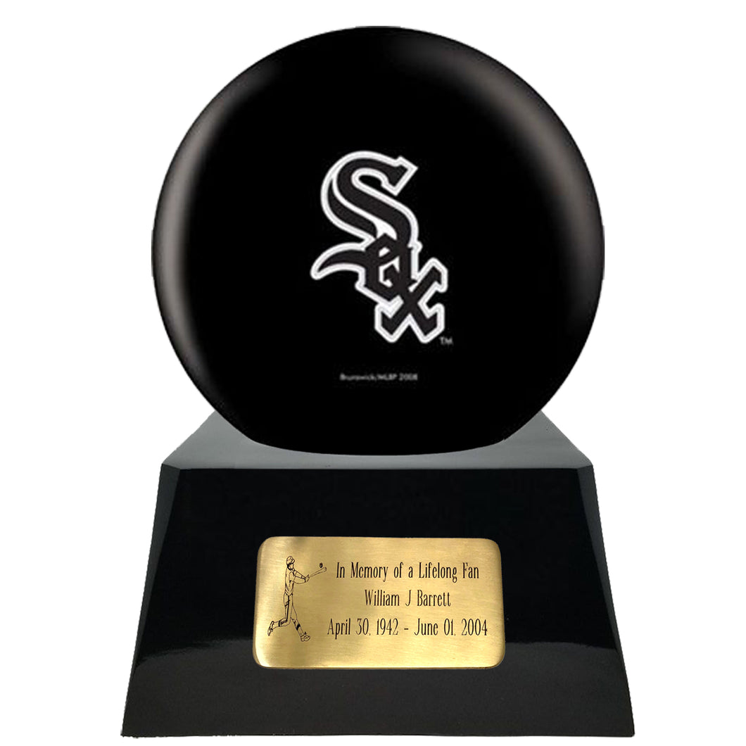 Baseball Cremation Urn with Optional Chicago White Sox Ball Decor and Custom Metal Plaque