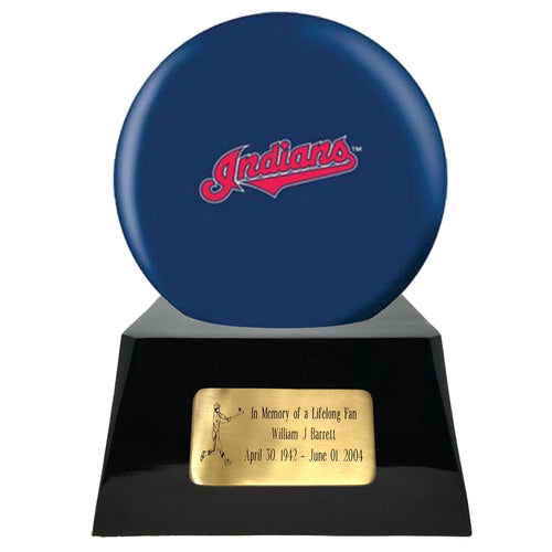 Baseball Cremation Urn with Optional Cleveland Indians Ball Decor and Custom Metal Plaque