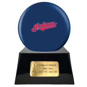 Baseball Cremation Urn with Optional Cleveland Indians Ball Decor and Custom Metal Plaque