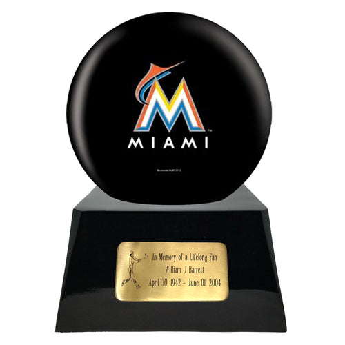 Baseball Cremation Urn with Optional Miami Marlins Ball Decor and Custom Metal Plaque
