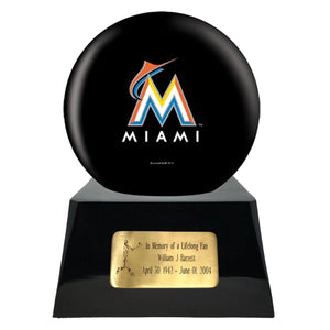 Baseball Cremation Urn with Optional Miami Marlins Ball Decor and Custom Metal Plaque