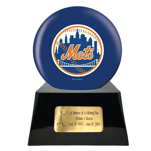 Baseball Cremation Urn with Optional New York Mets Ball Decor and Custom Metal Plaque