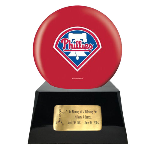 Baseball Cremation Urn with Optional Philadelphia Phillies Ball Decor and Custom Metal Plaque