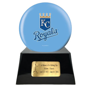 Baseball Cremation Urn with Optional Kansas City Royals Ball Decor and Custom Metal Plaque