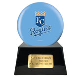 Baseball Cremation Urn with Optional Kansas City Royals Ball Decor and Custom Metal Plaque