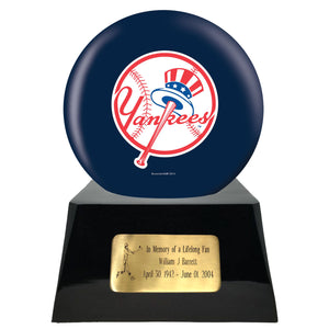 Baseball Cremation Urn with Optional New York Yankees Ball Decor and Custom Metal Plaque