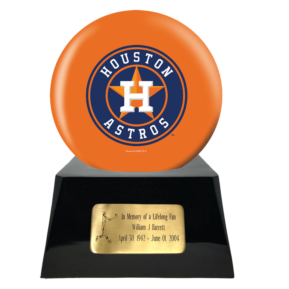 Baseball Cremation Urn with Optional Houston Astros Ball Decor and Custom Metal Plaque