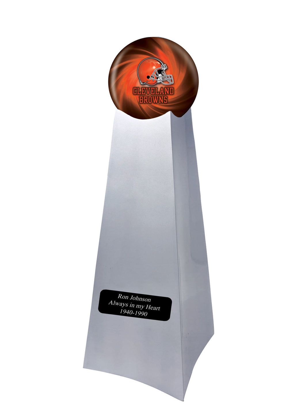 Championship Trophy Cremation Urn with Optional Football and Clevland Browns Ball Decor and Custom Metal Plaque