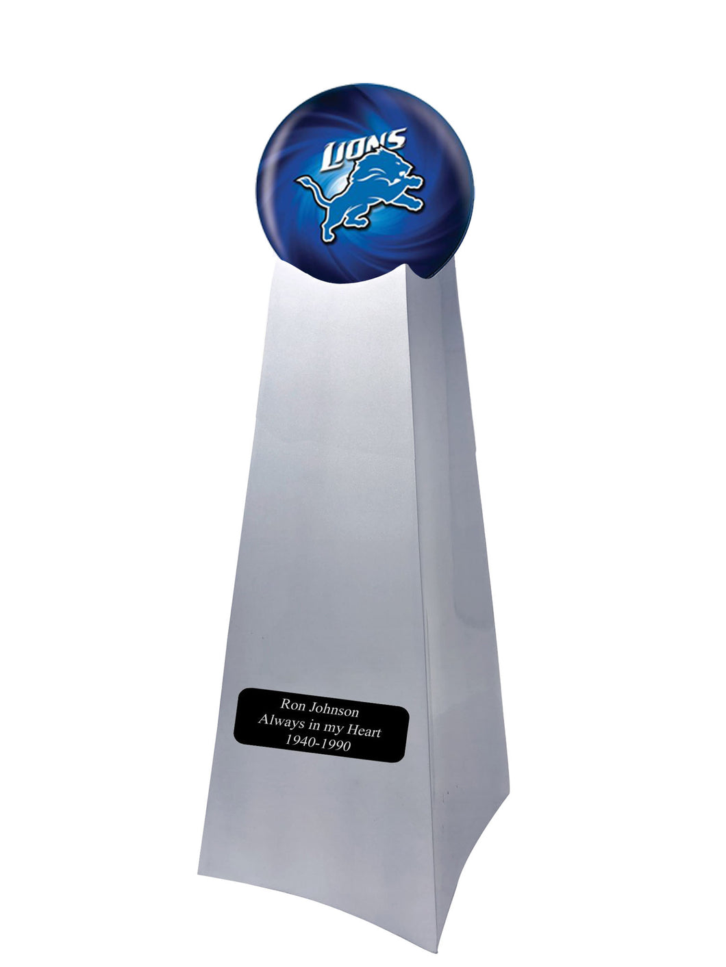 Championship Trophy Cremation Urn with Optional Detroit Lions Ball Decor and Custom Metal Plaque
