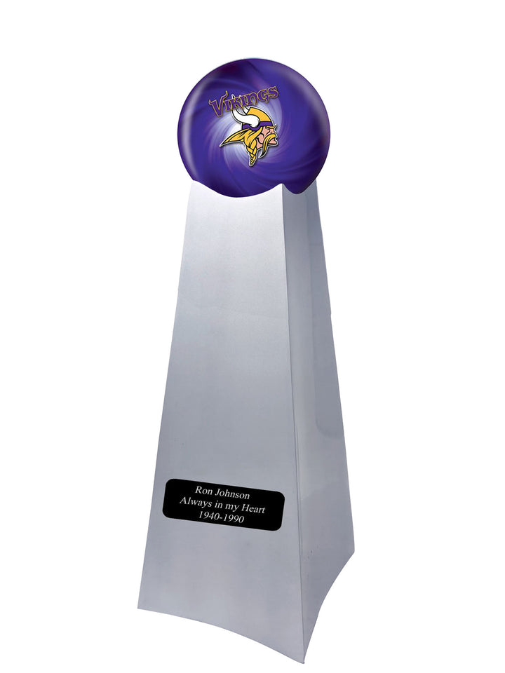 Championship Trophy Cremation Urn with Optional Football and Minnesota Vikings Ball Decor and Custom Metal Plaque