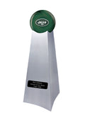 Championship Trophy Cremation Urn with Optional Football and New York Jets Ball Decor and Custom Metal Plaque