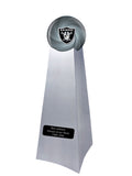 Championship Trophy Cremation Urn with Optional Football and Las Vegas Raiders Ball Decor and Custom Metal Plaque