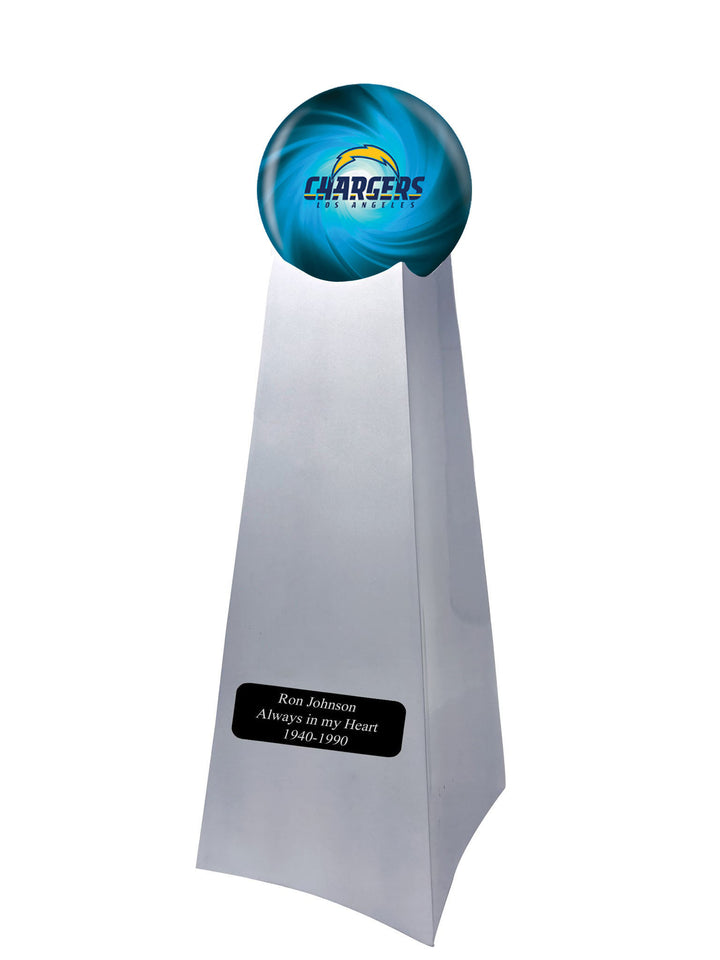 Championship Trophy Cremation Urn with Optional Los Angeles Chargers Ball Decor and Custom Metal Plaque