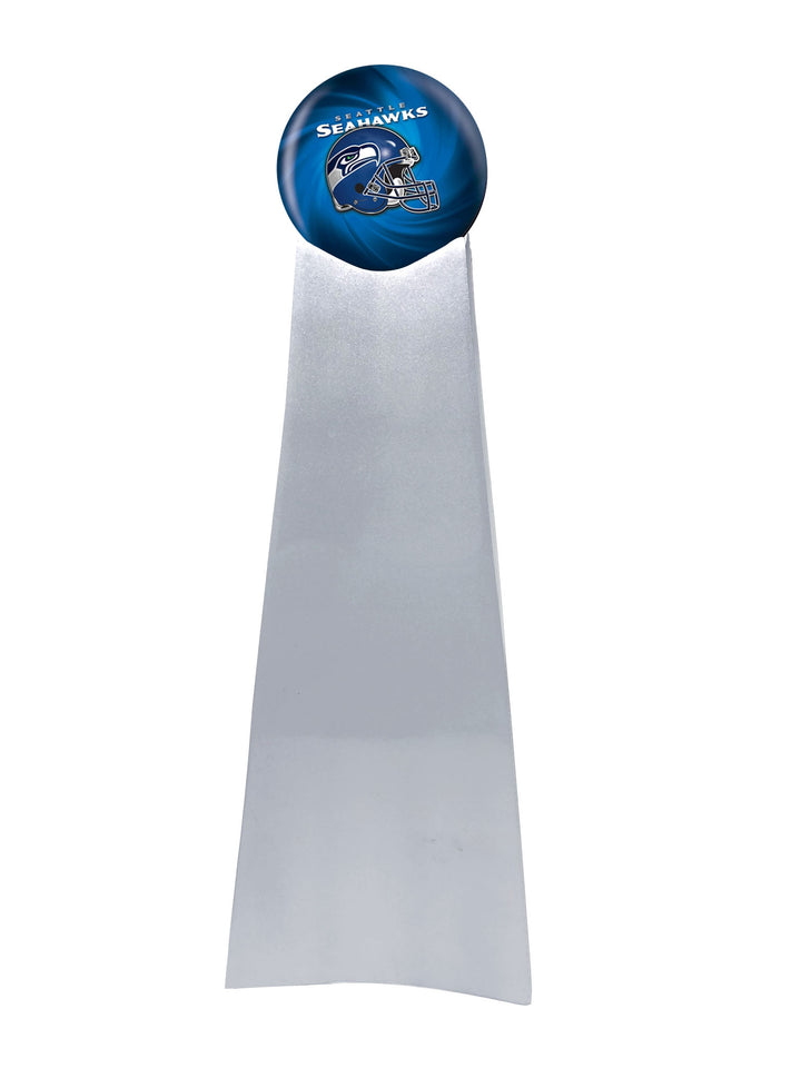 Championship Trophy Cremation Urn with Optional Football and Seattle Seahawks Ball Decor and Custom Metal Plaque