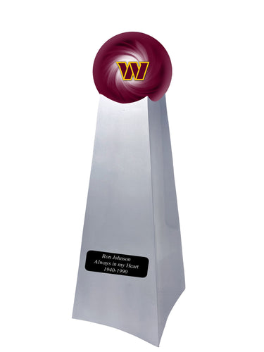 Championship Trophy Cremation Urn with Optional Football and Washington Commanders Ball Decor and Custom Metal Plaque