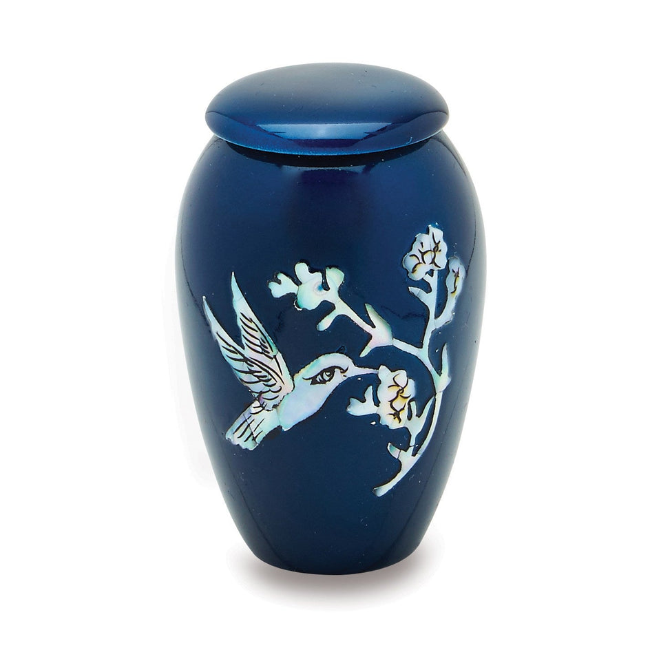 Blue Hummingbird Mother of Pearl Cremation Urn - ExquisiteUrns