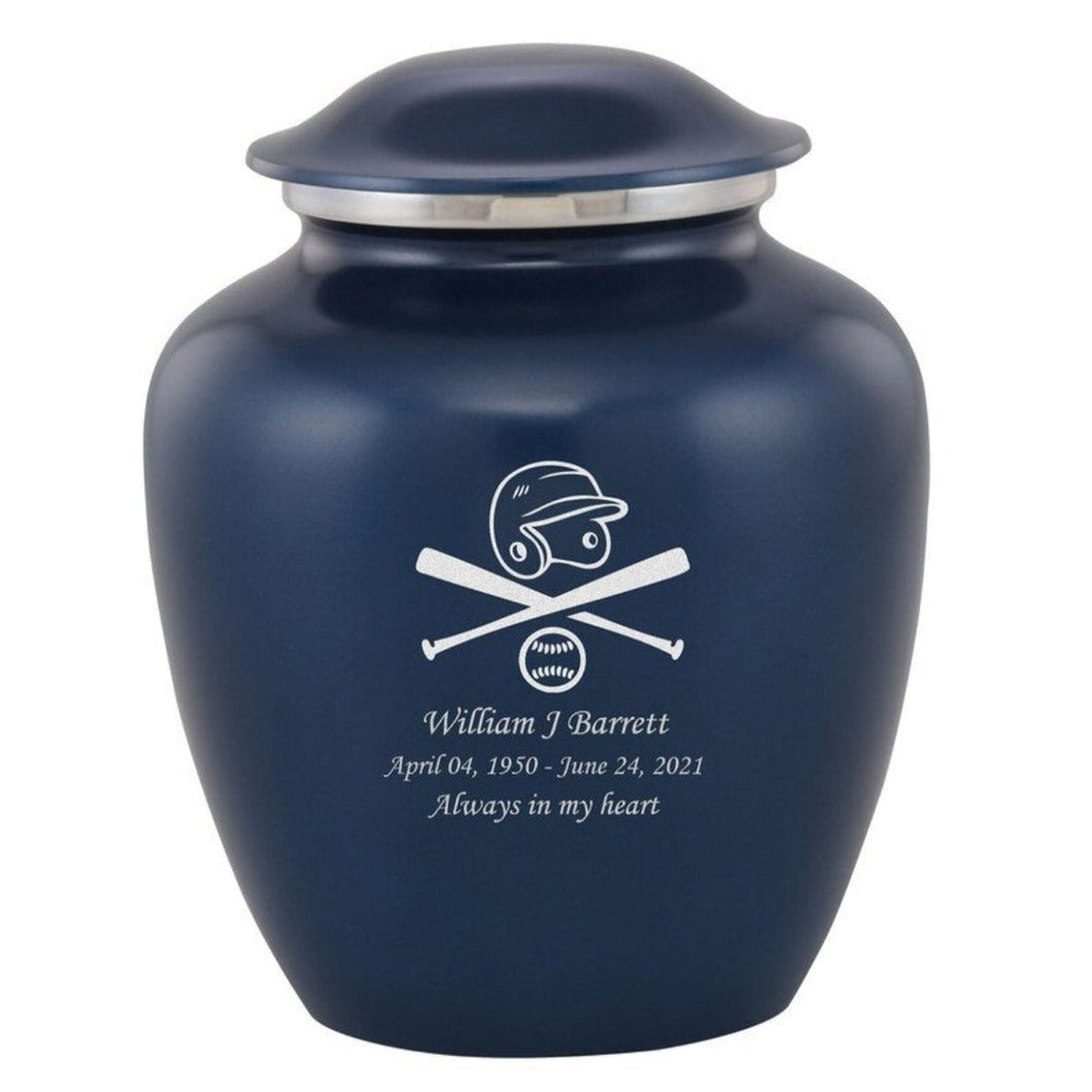 Grace Baseball Adult Cremation Urn in Blue, Grace Baseball Adult Custom Engraved Urns for Ashes in Blue, Embrace Baseball Adult Cremation Urn in Blue, Embrace Baseball Adult Urn for Ashes in Blue, Embrace Baseball Cremation Urn in Blue, Embrace Baseball Urn for Ashes in Blue, Grace Baseball Urn for Ashes in Blue, Grace Baseball Cremation Urn in Blue - ExquisiteUrns