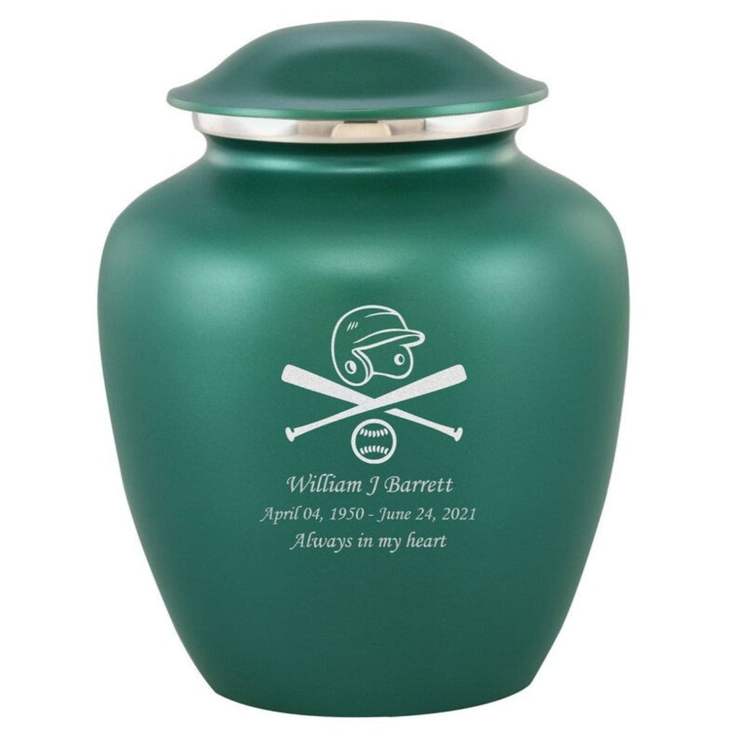Grace Baseball Adult Cremation Urn in Green, Grace Baseball Adult Custom Engraved Urns for Ashes in Green, Embrace Baseball Adult Cremation Urn in Green, Embrace Baseball Adult Urn for Ashes in Green, Embrace Baseball Cremation Urn in Green, Embrace Baseball Urn for Ashes in Green, Grace Baseball Urn for Ashes in Green, Grace Baseball Cremation Urn in Green - ExquisiteUrns