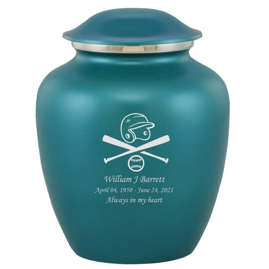 Grace Baseball Adult Cremation Urn in Teal, Grace Baseball Adult Custom Engraved Urns for Ashes in Teal, Embrace Baseball Adult Cremation Urn in Teal, Embrace Baseball Adult Urn for Ashes in Teal, Embrace Baseball Cremation Urn in Teal, Embrace Baseball Urn for Ashes in Teal, Grace Baseball Urn for Ashes in Teal, Grace Baseball Cremation Urn in Teal - ExquisiteUrns