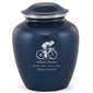 Grace Bicyclist Adult Cremation Urn in Blue, Grace Bicyclist Adult Custom Engraved Urns for Ashes in Blue, Embrace Bicyclist Adult Cremation Urn in Blue, Embrace Bicyclist Adult Urn for Ashes in Blue, Embrace Bicyclist Cremation Urn in Blue, Embrace Bicyclist Urn for Ashes in Blue, Grace Bicyclist Urn for Ashes in Blue, Grace Bicyclist Cremation Urn in Blue - ExquisiteUrns