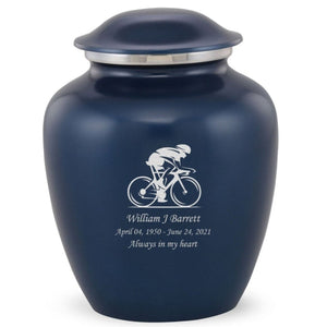 Grace Bicyclist Adult Cremation Urn in Blue, Grace Bicyclist Adult Custom Engraved Urns for Ashes in Blue, Embrace Bicyclist Adult Cremation Urn in Blue, Embrace Bicyclist Adult Urn for Ashes in Blue, Embrace Bicyclist Cremation Urn in Blue, Embrace Bicyclist Urn for Ashes in Blue, Grace Bicyclist Urn for Ashes in Blue, Grace Bicyclist Cremation Urn in Blue - ExquisiteUrns
