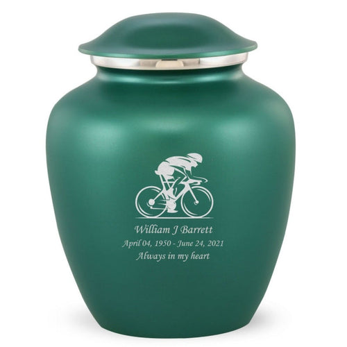 Grace Bicyclist Adult Cremation Urn in Green, Grace Bicyclist Adult Custom Engraved Urns for Ashes in Green, Embrace Bicyclist Adult Cremation Urn in Green, Embrace Bicyclist Adult Urn for Ashes in Green, Embrace Bicyclist Cremation Urn in Green, Embrace Bicyclist Urn for Ashes in Green, Grace Bicyclist Urn for Ashes in Green, Grace Bicyclist Cremation Urn in Green - ExquisiteUrns