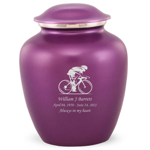 Grace Bicyclist Adult Cremation Urn in Purple, Grace Bicyclist Adult Custom Engraved Urns for Ashes in Purple, Embrace Bicyclist Adult Cremation Urn in Purple, Embrace Bicyclist Adult Urn for Ashes in Purple, Embrace Bicyclist Cremation Urn in Purple, Embrace Bicyclist Urn for Ashes in Purple, Grace Bicyclist Urn for Ashes in Purple, Grace Bicyclist Cremation Urn in Purple - ExquisiteUrns