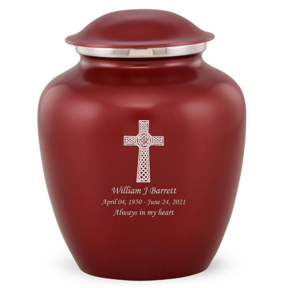 Grace Celtic Cross Adult Cremation Urn in Red, Grace Celtic Cross Adult Custom Engraved Urns for Ashes in Red, Embrace Celtic Cross Adult Cremation Urn in Red, Embrace Celtic Cross Adult Urn for Ashes in Red, Embrace Celtic Cross Cremation Urn in Red, Embrace Celtic Cross Urn for Ashes in Red, Grace Celtic Cross Urn for Ashes in Red, Grace Celtic Cross Cremation Urn in Red - ExquisiteUrns