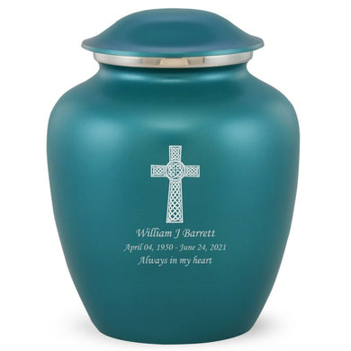 Grace Celtic Cross Adult Cremation Urn in Teal, Grace Celtic Cross Adult Custom Engraved Urns for Ashes in Teal, Embrace Celtic Cross Adult Cremation Urn in Teal, Embrace Celtic Cross Adult Urn for Ashes in Teal, Embrace Celtic Cross Cremation Urn in Teal, Embrace Celtic Cross Urn for Ashes in Teal, Grace Celtic Cross Urn for Ashes in Teal, Grace Celtic Cross Cremation Urn in Teal - ExquisiteUrns