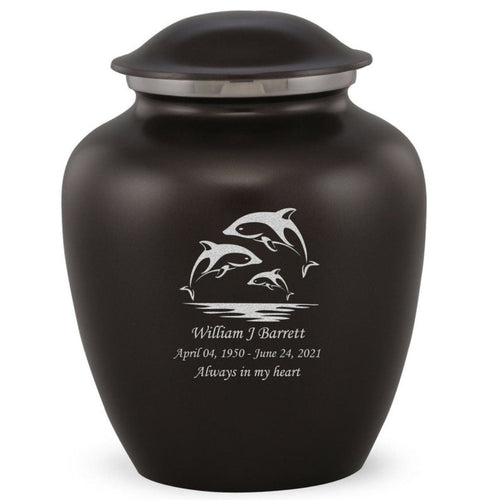 Grace Dolphin Adult Cremation Urn in Black, Grace Dolphin Adult Custom Engraved Urns for Ashes in Black, Embrace Dolphin Adult Cremation Urn in Black, Embrace Dolphin Adult Urn for Ashes in Black, Embrace Dolphin Cremation Urn in Black, Embrace Dolphin Urn for Ashes in Black, Grace Dolphin Urn for Ashes in Black, Grace Dolphin Cremation Urn in Black - ExquisiteUrns