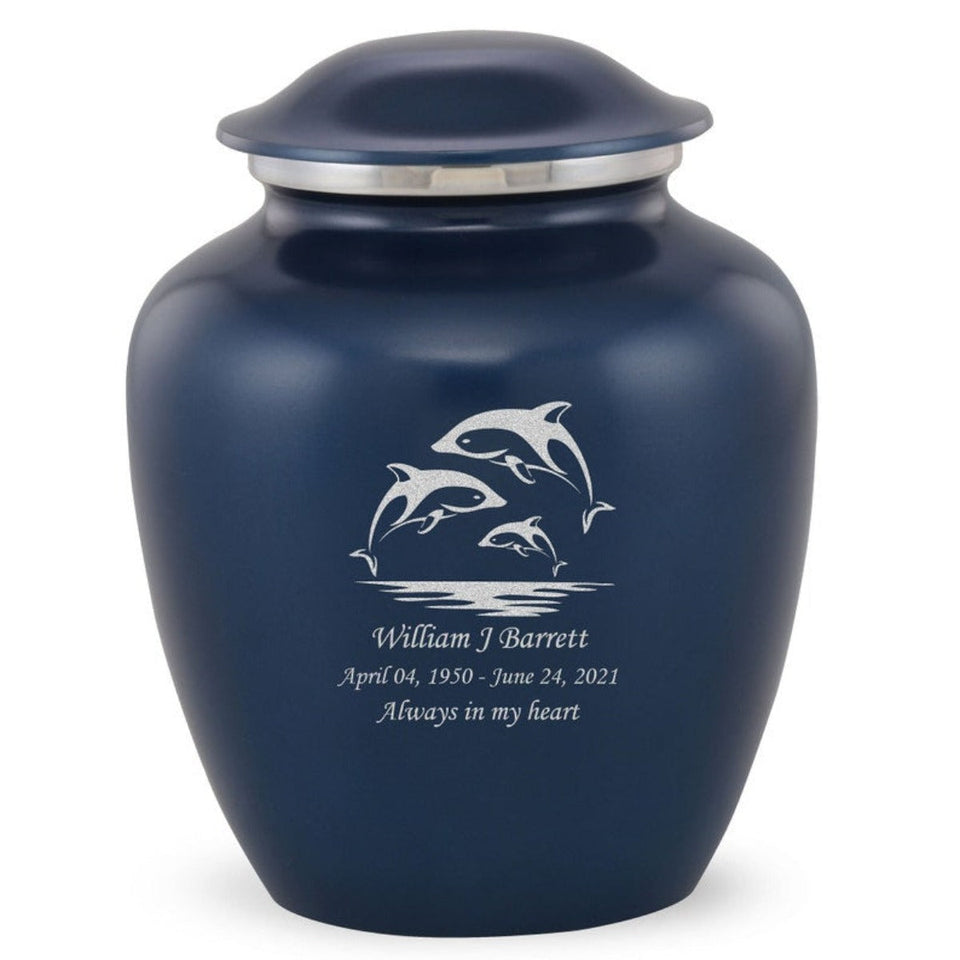 Grace Dolphin Adult Cremation Urn in Blue, Grace Dolphin Adult Custom Engraved Urns for Ashes in Blue, Embrace Dolphin Adult Cremation Urn in Blue, Embrace Dolphin Adult Urn for Ashes in Blue, Embrace Dolphin Cremation Urn in Blue, Embrace Dolphin Urn for Ashes in Blue, Grace Dolphin Urn for Ashes in Blue, Grace Dolphin Cremation Urn in Blue - ExquisiteUrns