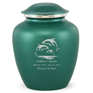 Grace Dolphin Adult Cremation Urn in Green, Grace Dolphin Adult Custom Engraved Urns for Ashes in Green, Embrace Dolphin Adult Cremation Urn in Green, Embrace Dolphin Adult Urn for Ashes in Green, Embrace Dolphin Cremation Urn in Green, Embrace Dolphin Urn for Ashes in Green, Grace Dolphin Urn for Ashes in Green, Grace Dolphin Cremation Urn in Green - ExquisiteUrns