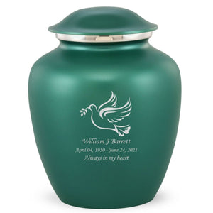 Grace Dove Adult Cremation Urn in Green, Grace Dove Adult Custom Engraved Urns for Ashes in Green, Embrace Dove Adult Cremation Urn in Green, Embrace Dove Adult Urn for Ashes in Green, Embrace Dove Cremation Urn in Green, Embrace Dove Urn for Ashes in Green, Grace Dove Urn for Ashes in Green, Grace Dove Cremation Urn in Green - ExquisiteUrns