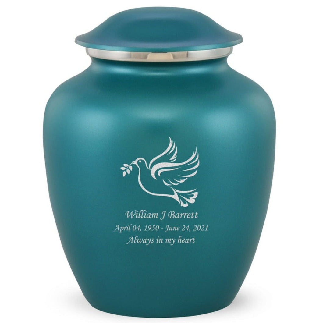 Grace Dove Adult Cremation Urn in Teal, Grace Dove Adult Custom Engraved Urns for Ashes in Teal, Embrace Dove Adult Cremation Urn in Teal, Embrace Dove Adult Urn for Ashes in Teal, Embrace Dove Cremation Urn in Teal, Embrace Dove Urn for Ashes in Teal, Grace Dove Urn for Ashes in Teal, Grace Dove Cremation Urn in Teal - ExquisiteUrns