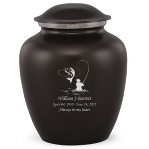 Grace Fishing Adult Cremation Urn in Black, Grace Fishing Adult Custom Engraved Urns for Ashes in Black, Embrace Fishing Adult Cremation Urn in Black, Embrace Fishing Adult Urn for Ashes in Black, Embrace Fishing Cremation Urn in Black, Embrace Fishing Urn for Ashes in Black, Grace Fishing Urn for Ashes in Black, Grace Fishing Cremation Urn in Black - ExquisiteUrns