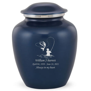 Grace Fishing Adult Cremation Urn in Blue, Grace Fishing Adult Custom Engraved Urns for Ashes in Blue, Embrace Fishing Adult Cremation Urn in Blue, Embrace Fishing Adult Urn for Ashes in Blue, Embrace Fishing Cremation Urn in Blue, Embrace Fishing Urn for Ashes in Blue, Grace Fishing Urn for Ashes in Blue, Grace Fishing Cremation Urn in Blue - ExquisiteUrns