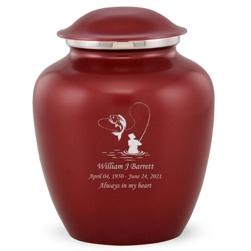 Grace Fishing Adult Cremation Urn in Red, Grace Fishing Adult Custom Engraved Urns for Ashes in Red, Embrace Fishing Adult Cremation Urn in Red, Embrace Fishing Adult Urn for Ashes in Red, Embrace Fishing Cremation Urn in Red, Embrace Fishing Urn for Ashes in Red, Grace Fishing Urn for Ashes in Red, Grace Fishing Cremation Urn in Red - ExquisiteUrns