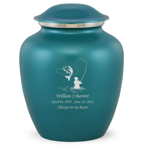 Grace Fishing Adult Cremation Urn in Teal, Grace Fishing Adult Custom Engraved Urns for Ashes in Teal, Embrace Fishing Adult Cremation Urn in Teal, Embrace Fishing Adult Urn for Ashes in Teal, Embrace Fishing Cremation Urn in Teal, Embrace Fishing Urn for Ashes in Teal, Grace Fishing Urn for Ashes in Teal, Grace Fishing Cremation Urn in Teal - ExquisiteUrns