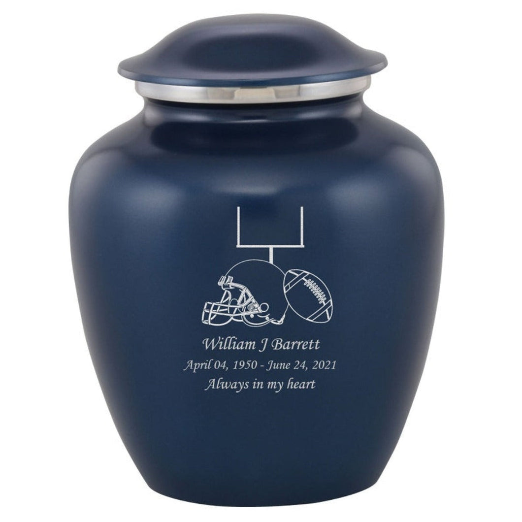Grace Football Adult Cremation Urn in Blue, Grace Football Adult Custom Engraved Urns for Ashes in Blue, Embrace Football Adult Cremation Urn in Blue, Embrace Football Adult Urn for Ashes in Blue, Embrace Football Cremation Urn in Blue, Embrace Football Urn for Ashes in Blue, Grace Football Urn for Ashes in Blue, Grace Football Cremation Urn in Blue - ExquisiteUrns