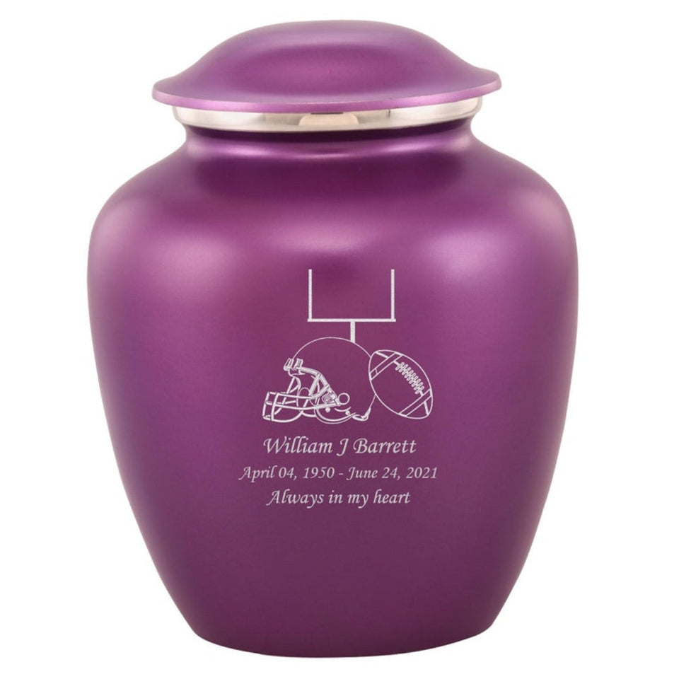 Grace Football Adult Cremation Urn in Purple, Grace Football Adult Custom Engraved Urns for Ashes in Purple, Embrace Football Adult Cremation Urn in Purple, Embrace Football Adult Urn for Ashes in Purple, Embrace Football Cremation Urn in Purple, Embrace Football Urn for Ashes in Purple, Grace Football Urn for Ashes in Purple, Grace Football Cremation Urn in Purple - ExquisiteUrns