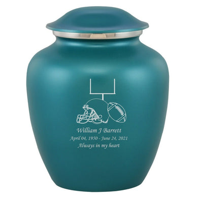 Grace Football Adult Cremation Urn in Teal, Grace Football Adult Custom Engraved Urns for Ashes in Teal, Embrace Football Adult Cremation Urn in Teal, Embrace Football Adult Urn for Ashes in Teal, Embrace Football Cremation Urn in Teal, Embrace Football Urn for Ashes in Teal, Grace Football Urn for Ashes in Teal, Grace Football Cremation Urn in Teal - ExquisiteUrns