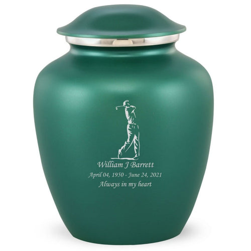 Grace Golfer Adult Cremation Urn in Green, Grace Golfer Adult Custom Engraved Urns for Ashes in Green, Embrace Golfer Adult Cremation Urn in Green, Embrace Golfer Adult Urn for Ashes in Green, Embrace Golfer Cremation Urn in Green, Embrace Golfer Urn for Ashes in Green, Grace Golfer Urn for Ashes in Green, Grace Golfer Cremation Urn in Green - ExquisiteUrns