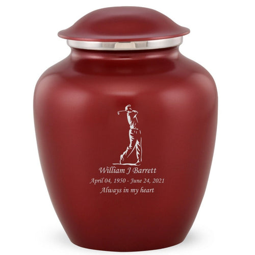 Grace Golfer Adult Cremation Urn in Red, Grace Golfer Adult Custom Engraved Urns for Ashes in Red, Embrace Golfer Adult Cremation Urn in Red, Embrace Golfer Adult Urn for Ashes in Red, Embrace Golfer Cremation Urn in Red, Embrace Golfer Urn for Ashes in Red, Grace Golfer Urn for Ashes in Red, Grace Golfer Cremation Urn in Red - ExquisiteUrns