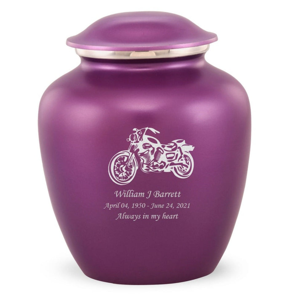 Grace Motorcycle Adult Cremation Urn in Purple, Grace Motorcycle Adult Custom Engraved Urns for Ashes in Purple, Embrace Motorcycle Adult Cremation Urn in Purple, Embrace Motorcycle Adult Urn for Ashes in Purple, Embrace Motorcycle Cremation Urn in Purple, Embrace Motorcycle Urn for Ashes in Purple, Grace Motorcycle Urn for Ashes in Purple, Grace Motorcycle Cremation Urn in Purple - ExquisiteUrns