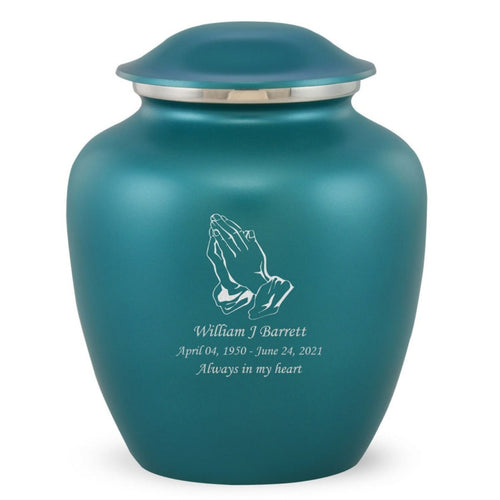 Grace Praying Hands Adult Cremation Urn in Teal, Grace Praying Hands Adult Custom Engraved Urns for Ashes in Teal, Embrace Praying Hands Adult Cremation Urn in Teal, Embrace Praying Hands Adult Urn for Ashes in Teal, Embrace Praying Hands Cremation Urn in Teal, Embrace Praying Hands Urn for Ashes in Teal, Grace Praying Hands Urn for Ashes in Teal, Grace Praying Hands Cremation Urn in Teal - ExquisiteUrns
