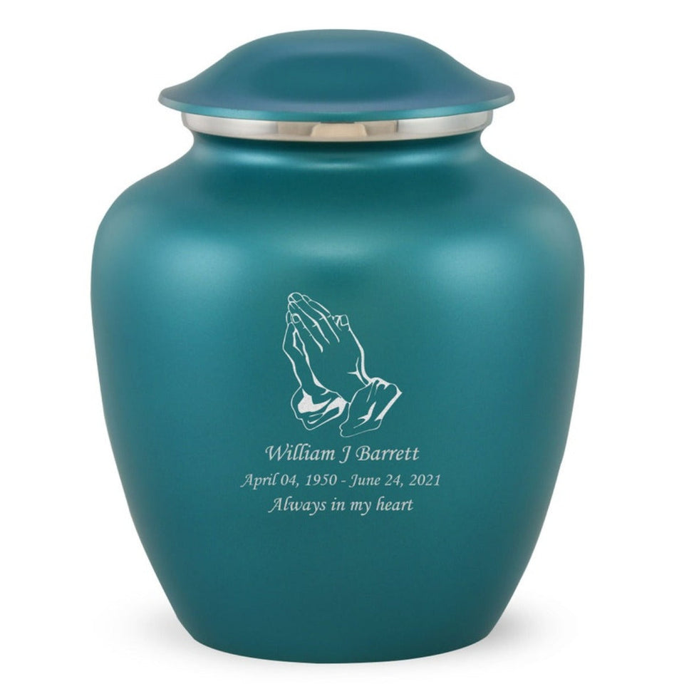 Grace Praying Hands Adult Cremation Urn in Teal, Grace Praying Hands Adult Custom Engraved Urns for Ashes in Teal, Embrace Praying Hands Adult Cremation Urn in Teal, Embrace Praying Hands Adult Urn for Ashes in Teal, Embrace Praying Hands Cremation Urn in Teal, Embrace Praying Hands Urn for Ashes in Teal, Grace Praying Hands Urn for Ashes in Teal, Grace Praying Hands Cremation Urn in Teal - ExquisiteUrns