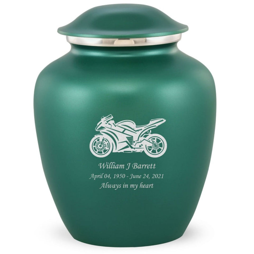 Grace Sports Bike Adult Cremation Urn in Green, Grace Sports Bike Adult Custom Engraved Urns for Ashes in Green, Embrace Sports Bike Adult Cremation Urn in Green, Embrace Sports Bike Adult Urn for Ashes in Green, Embrace Sports Bike Cremation Urn in Green, Embrace Sports Bike Urn for Ashes in Green, Grace Sports Bike Urn for Ashes in Green, Grace Sports Bike Cremation Urn in Green - ExquisiteUrns
